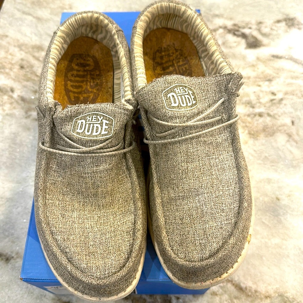 Hey Dude casual slip on shoes Men’s size 12. Gray tan color